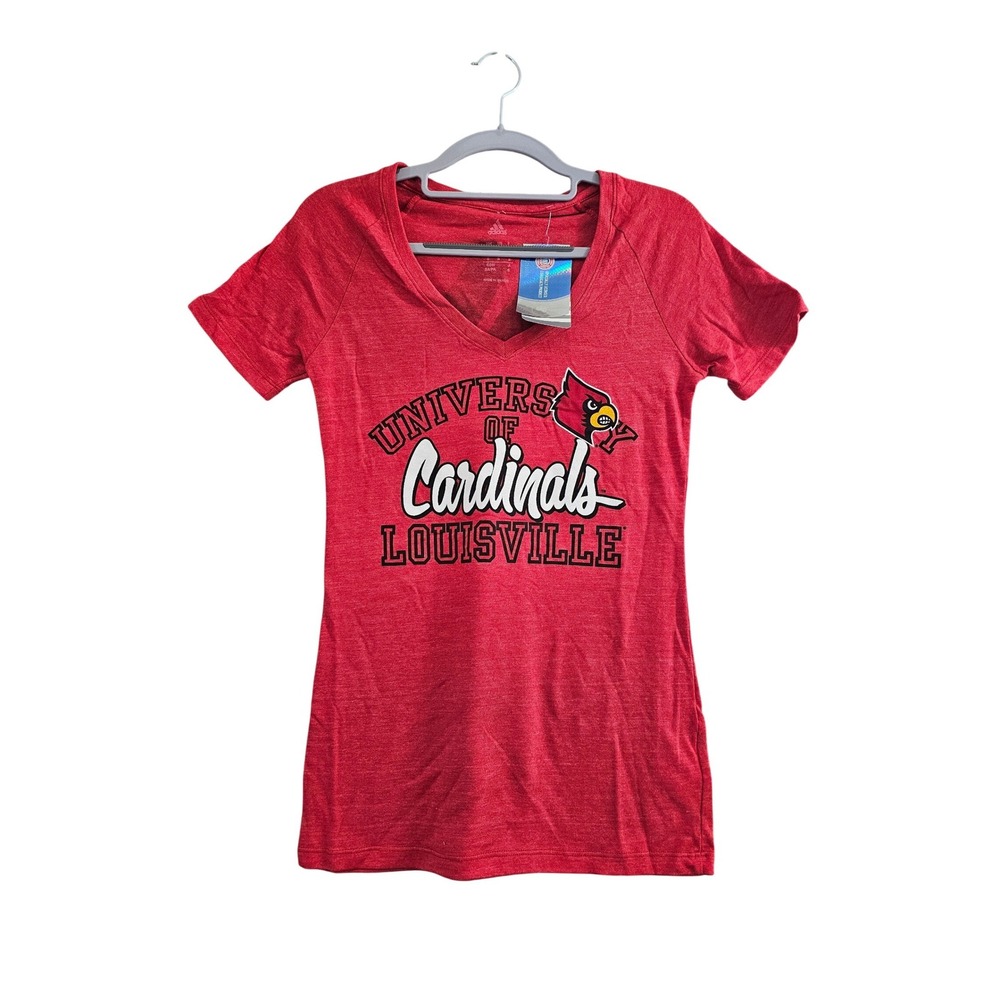 Adidas T-Shirt Womens‎ Small Red Solid University of Louisville Cardinals V-Neck